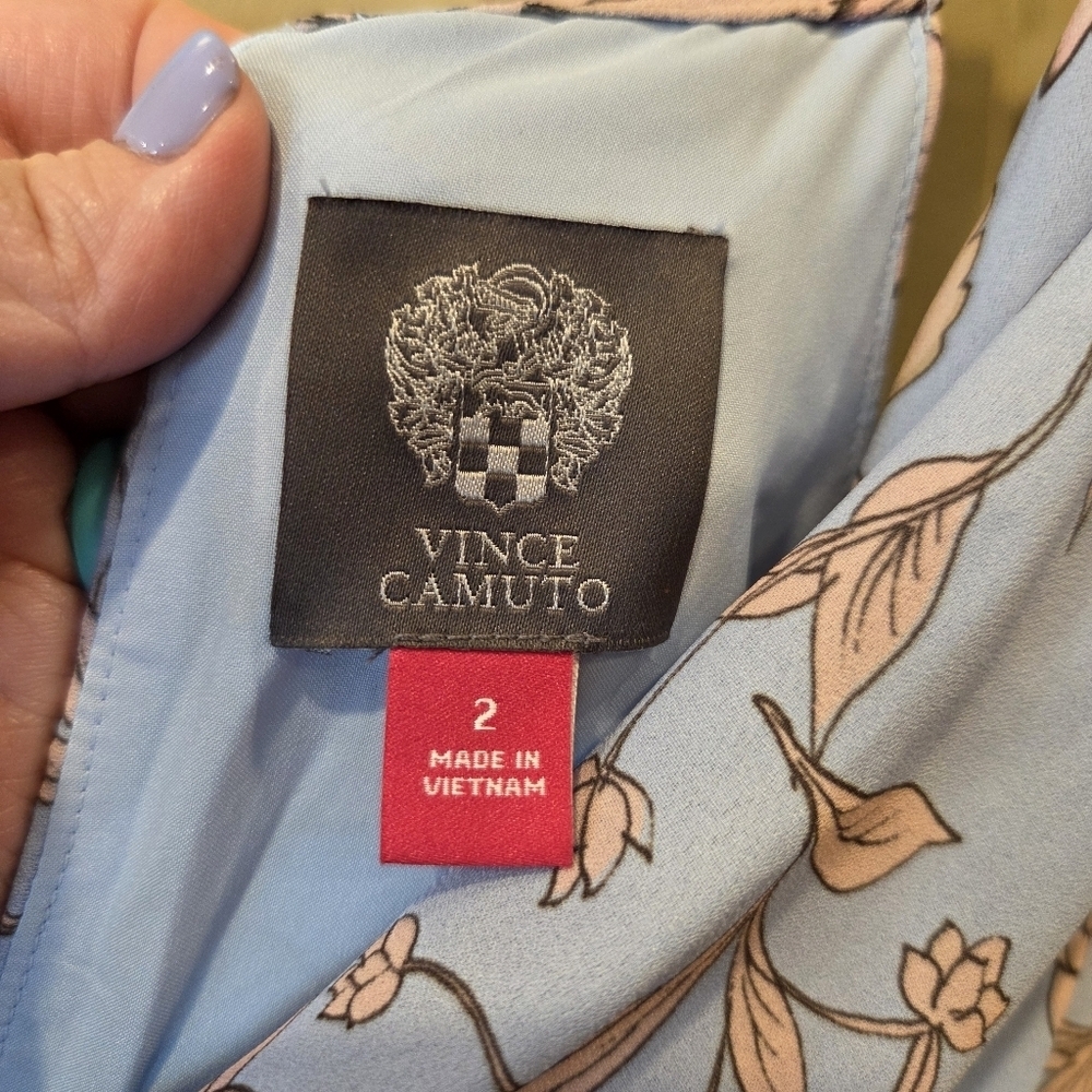 Vince Camuto Blue Floral Dress Sz 2 Lined Back Zip & Tie Sleeveless NWT Pockets - Picture 10 of 16